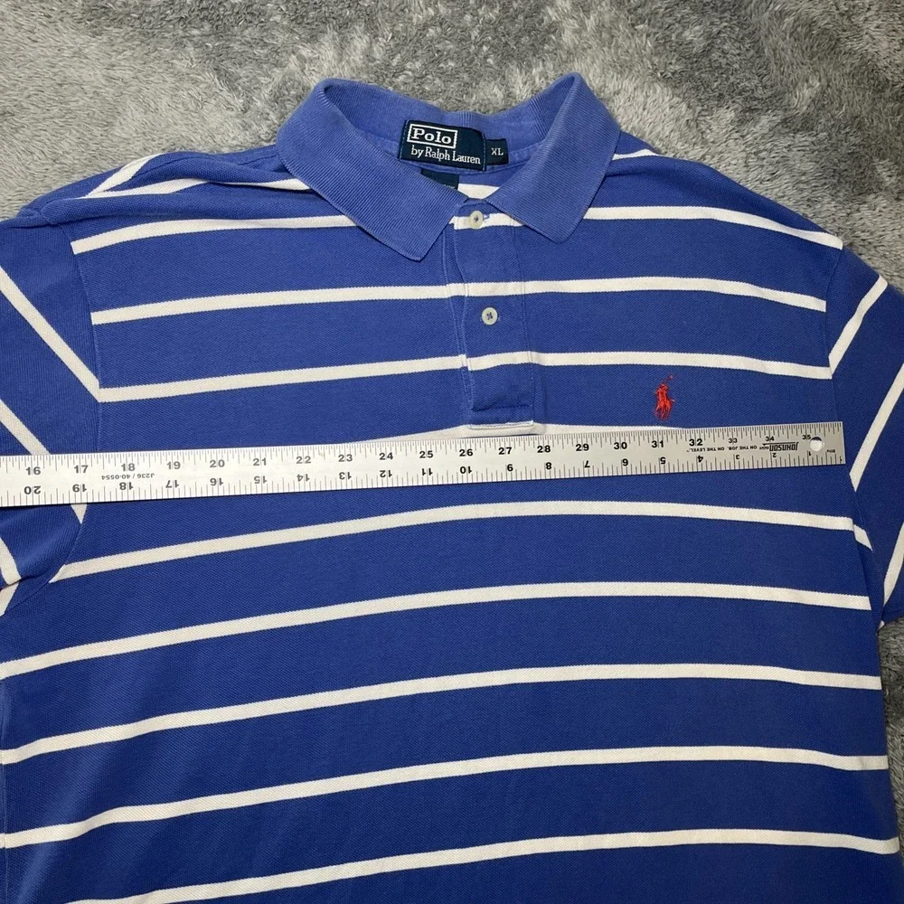 VTG Polo Ralph Lauren Shirt Men's XL Blue White Stripe Short Sleeve 90s